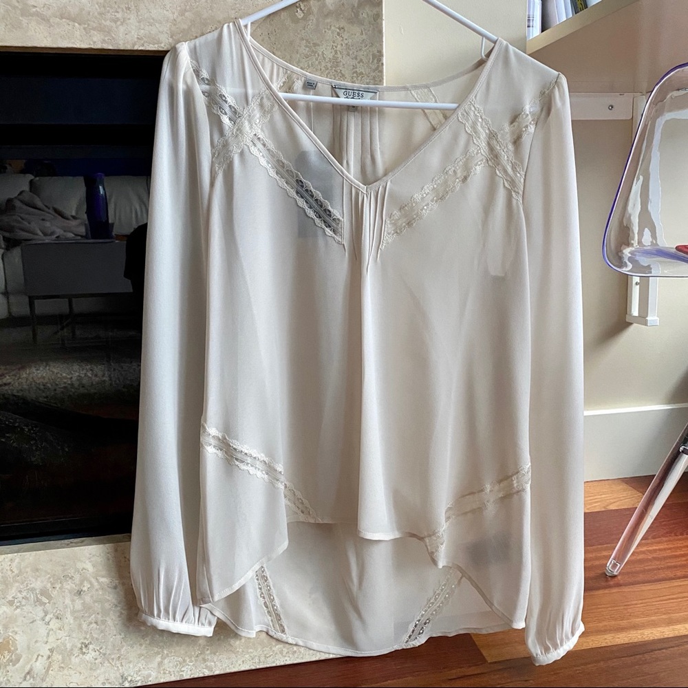 GUESS Gemma cream lace long-sleeve blouse, NWT S
